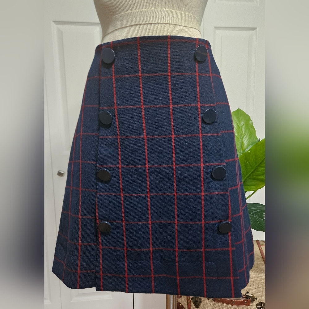 LOFT Dark Academia Retro 60s Style windowpane plaid A-line mini skirt Size 8.